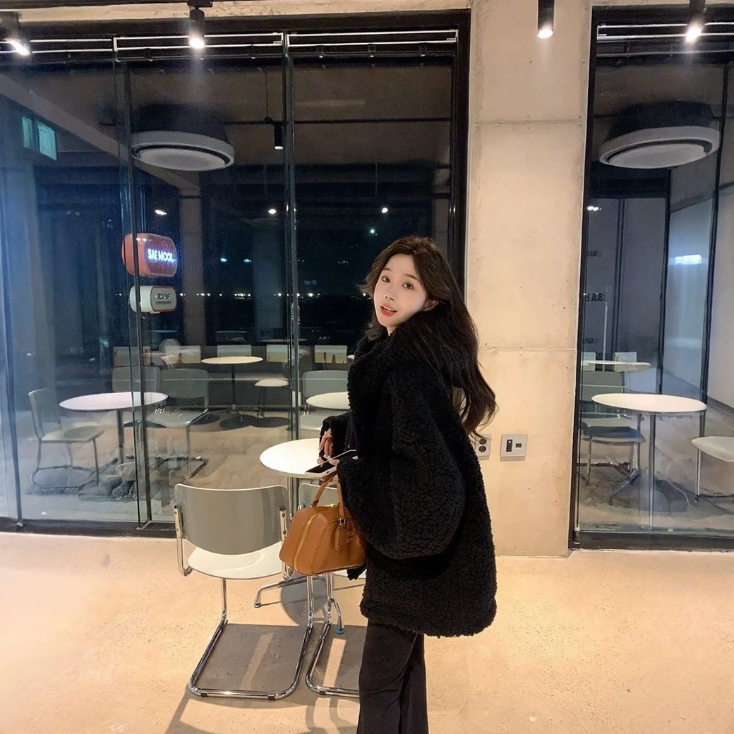 Faux shearling coat with hood, lined