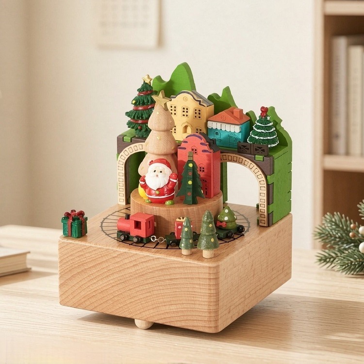 Decorative Christmas Music Box Made of Wood