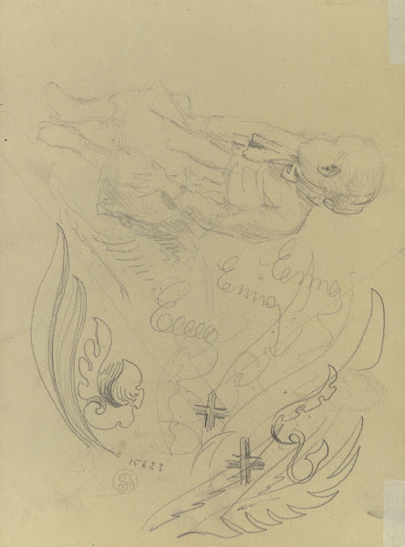 Studienblatt Sitzendes Mädchen mit abgewandtem Kopf Blattornament 1888