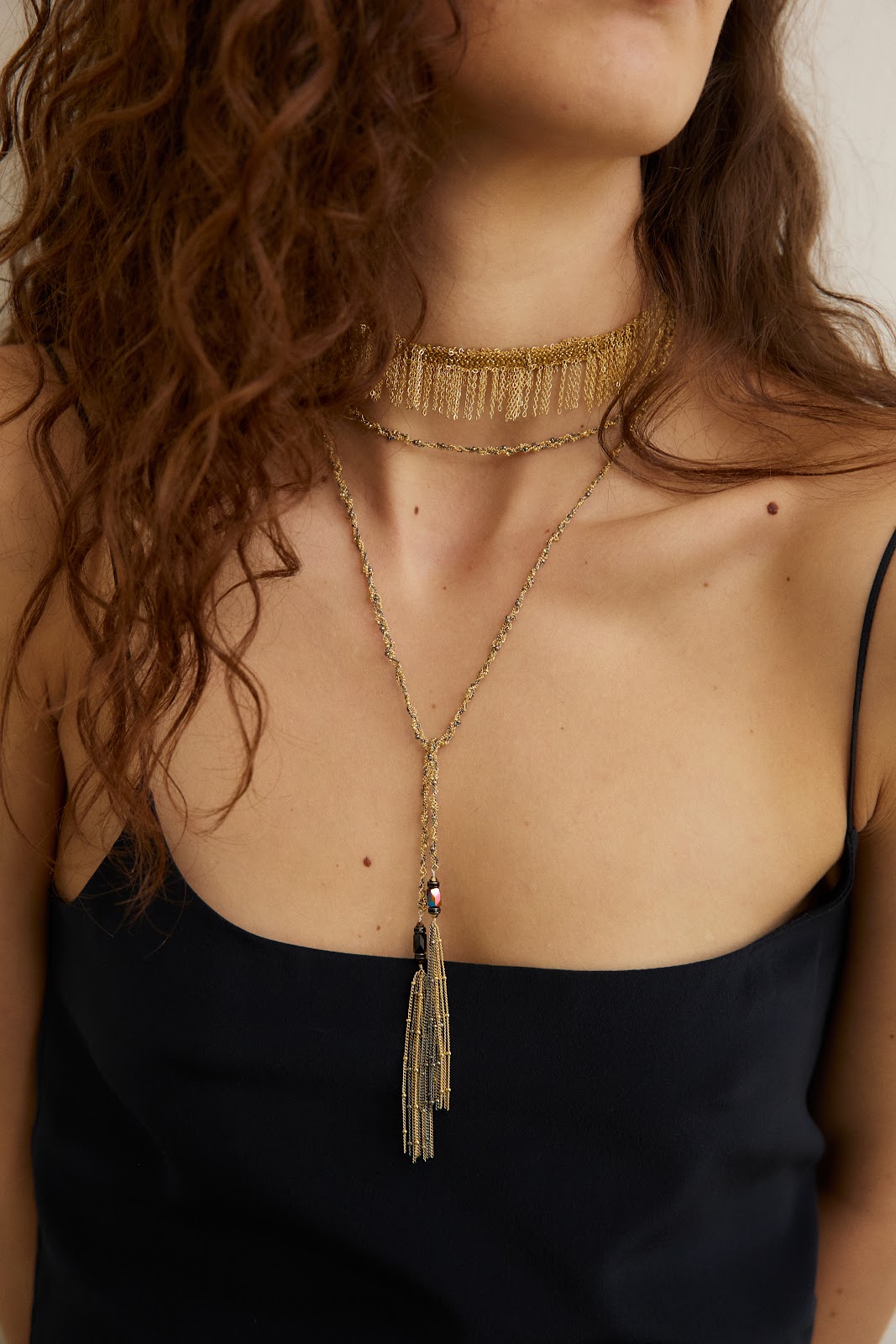 Позолоченный чокер-браслет с бахромой