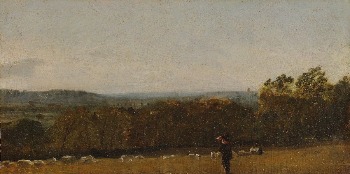 A Shepherd in a Landscape looking across Dedham Vale towards Langham ca 1811