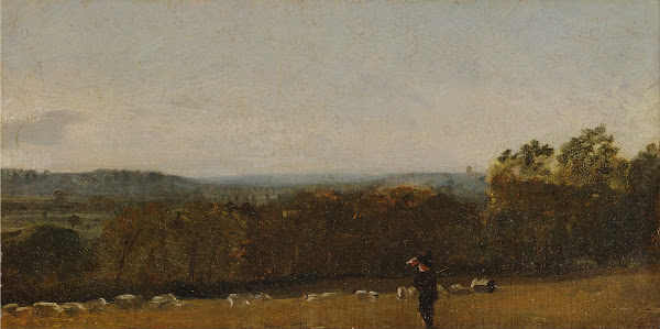 A Shepherd in a Landscape looking across Dedham Vale towards Langham ca 1811