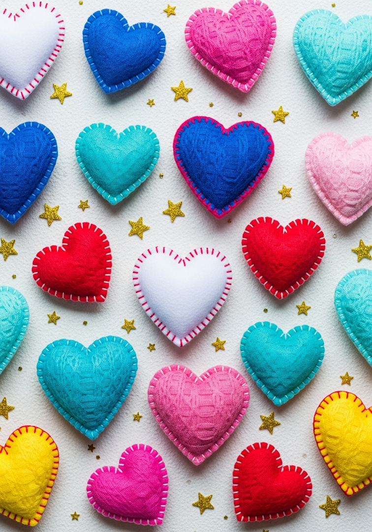 Colorful Woven Hearts with Golden Stars
