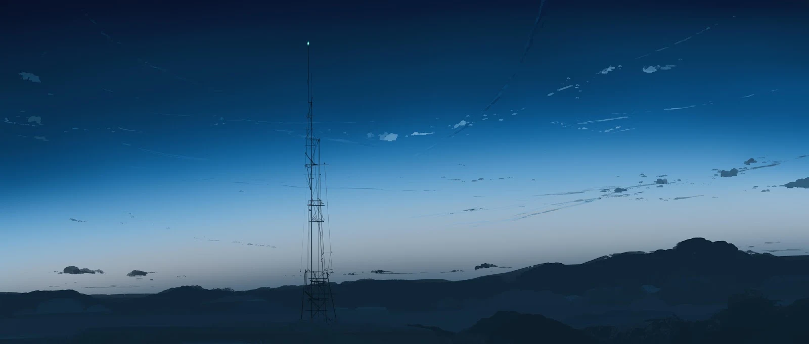Tall Antenna Under Twilight Sky - Anime Art Style 4K Wallpaper (5640x2400)