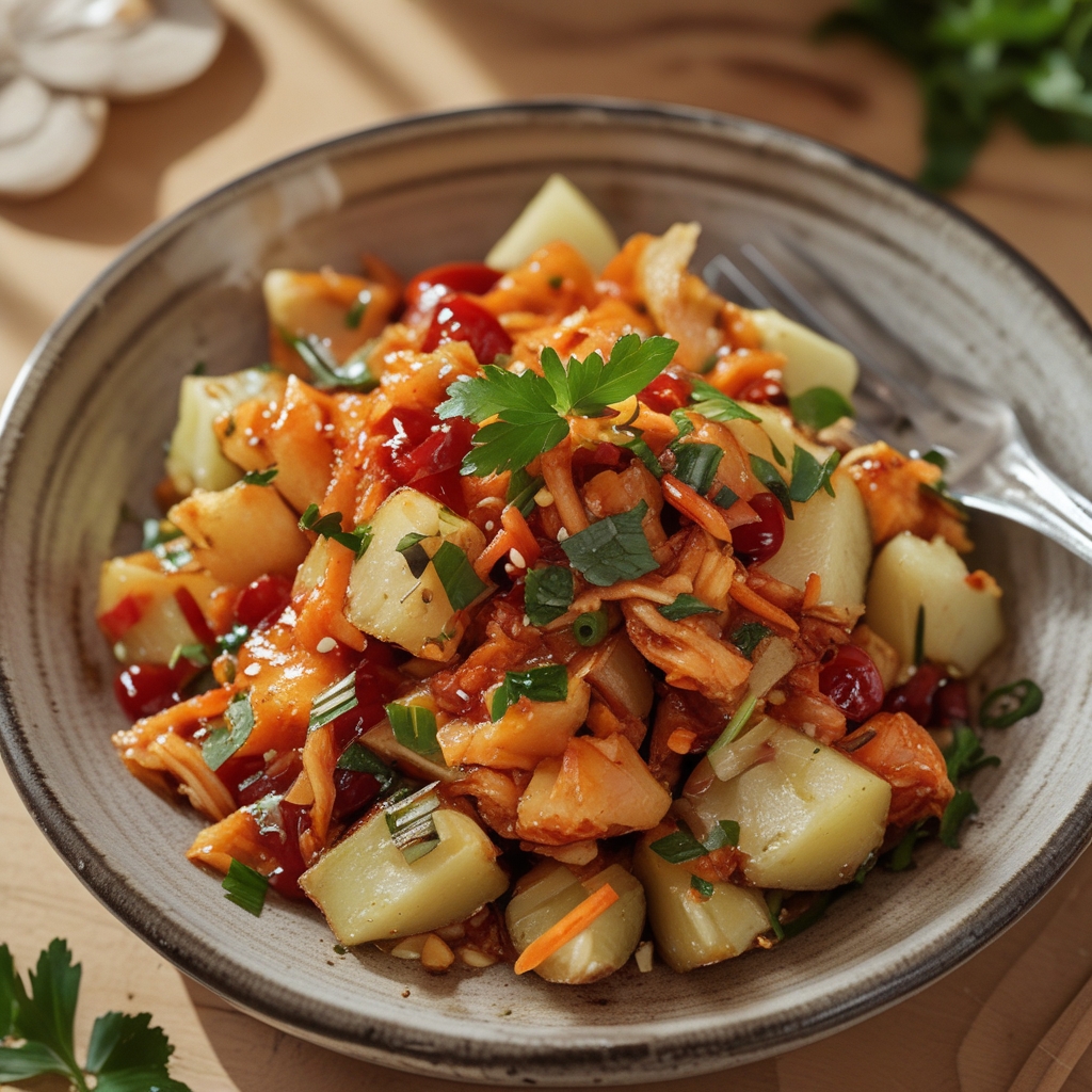 Spicy Kimchi Potato Salad for Perfect BBQs - Easy & Flavorful Side Dish finished
