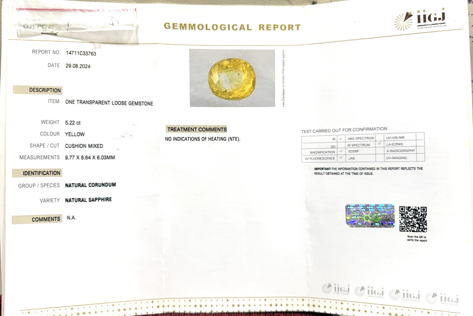 Natural Ceylon Yellow Sapphire 5.22 cts