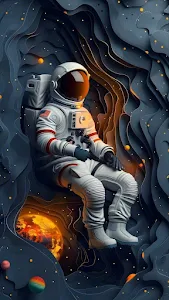 Stylized Astronaut in Layered Paper Cut Cosmic Abyss Art