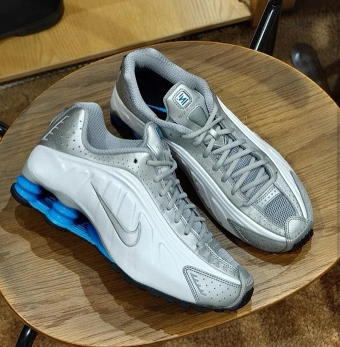 Nike Shox R4 Plata Blanco Azul