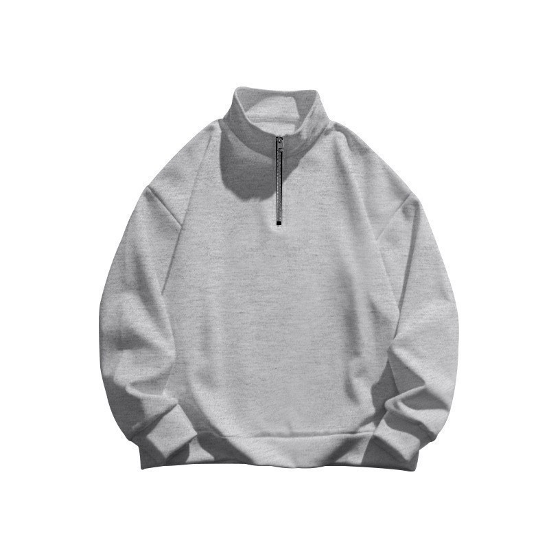 Unisex Long Sleeve Sweatshirt with Stand-up Collar and Half Zipper