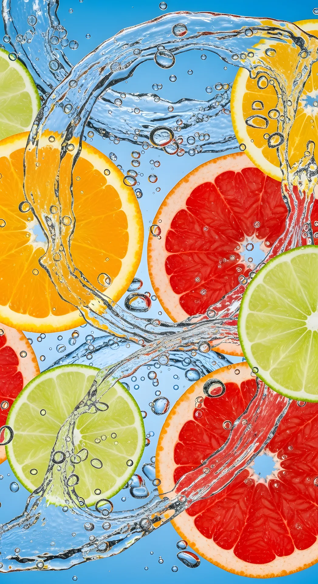 Dynamic Citrus Splash: Orange, Grapefruit, and Lime Slices - Free 4K mobile Wallpaper