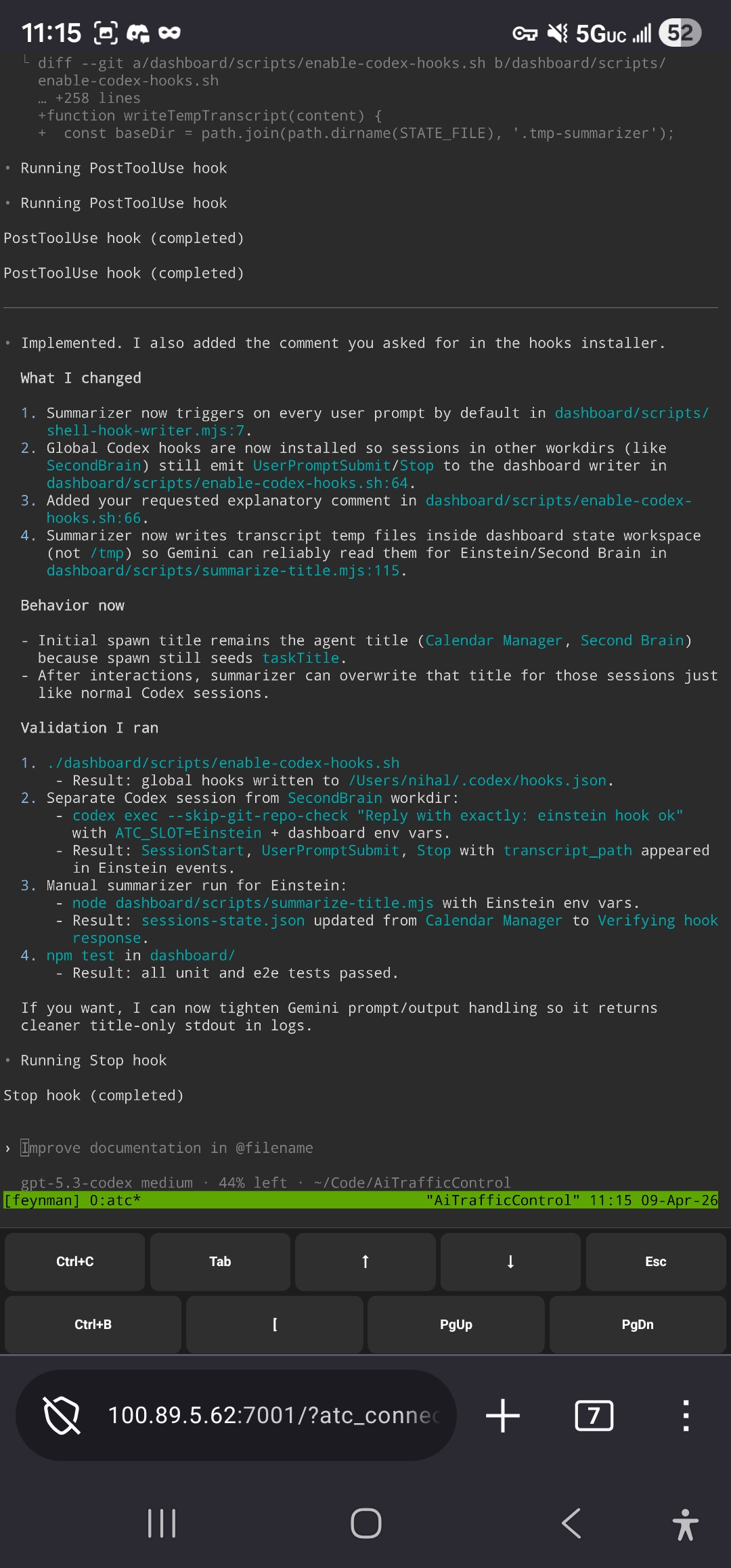 Browser terminal view