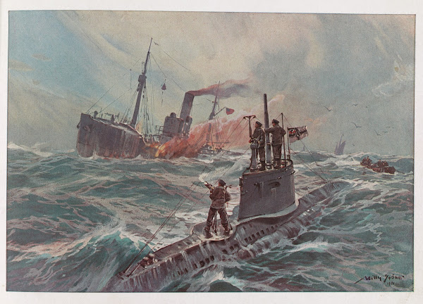 Deutsches U Boot einen bewaffneten englischen fischdampfer vernichtend 1916