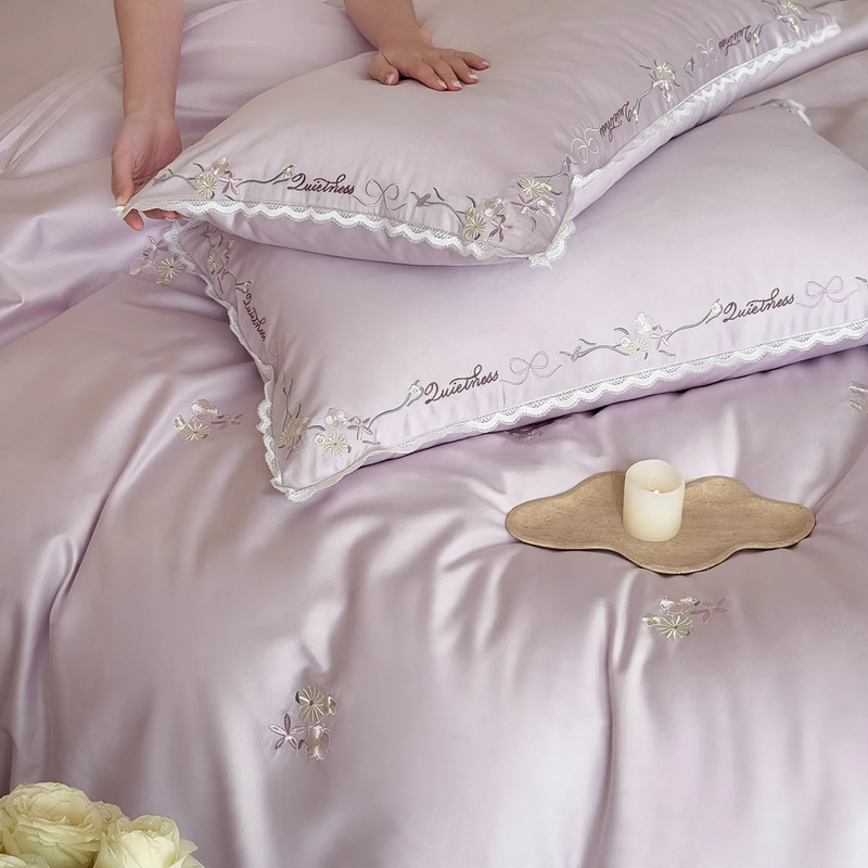 Long-staple cotton bed linen 4-piece set, embroidered