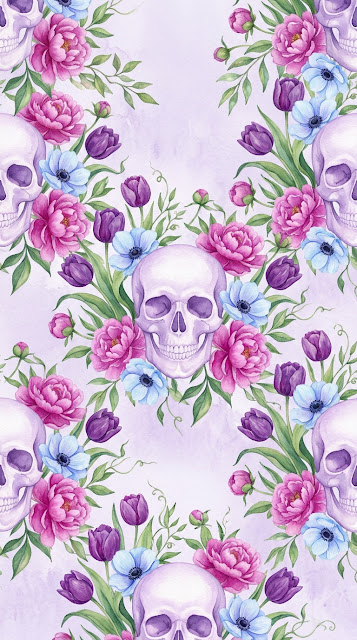 Elegantly Seamless Watercolor Pastel Skulls and Pink Flowers Pattern - Free mobile Wallpaper