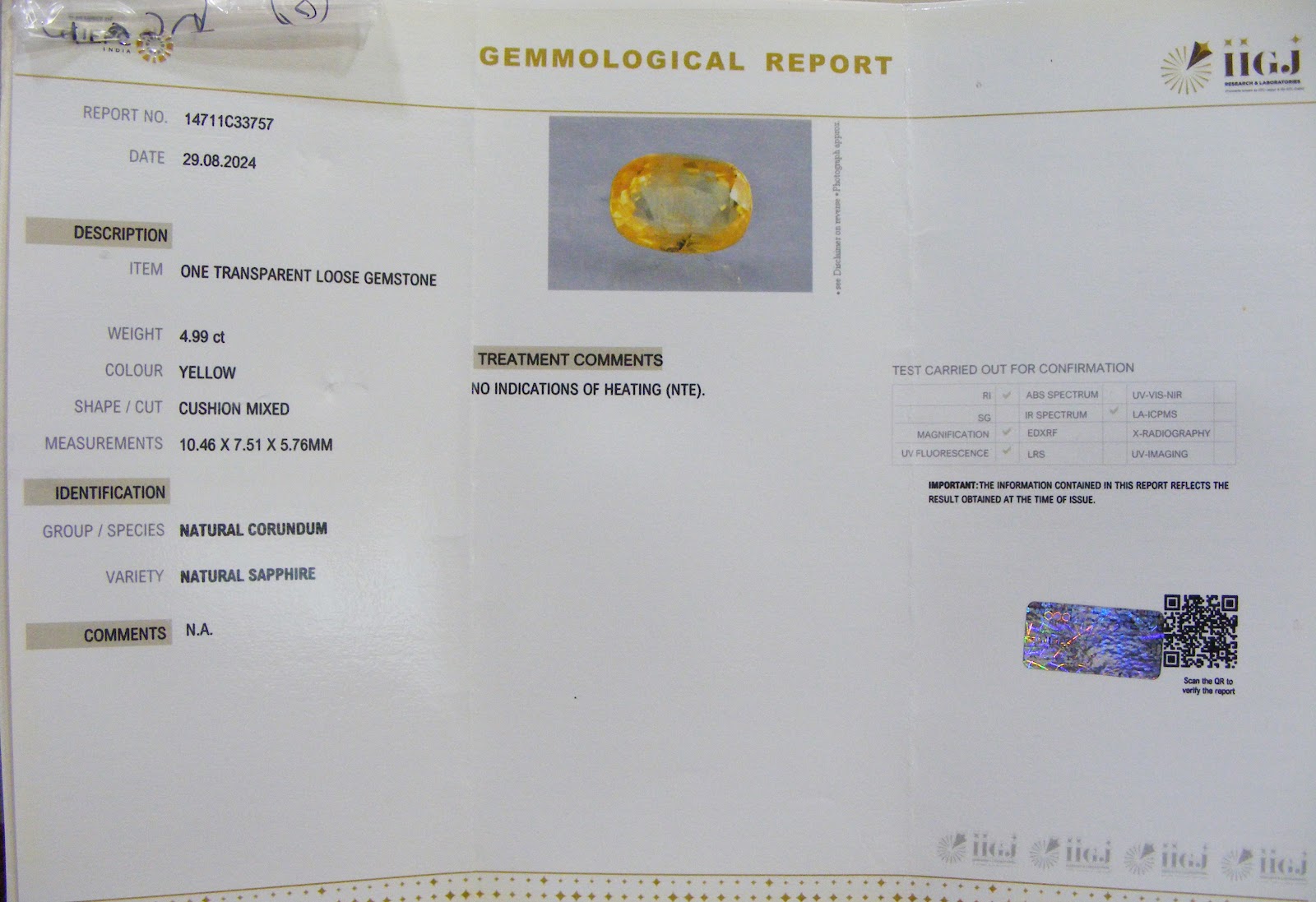 Natural Ceylon Yellow Sapphire 4.99 cts