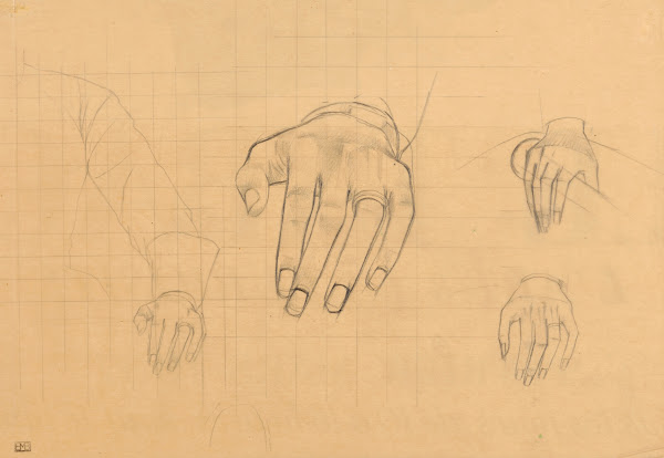 Études de mains pour le portrait de S A le Maharadjah dIndore en costume traditi