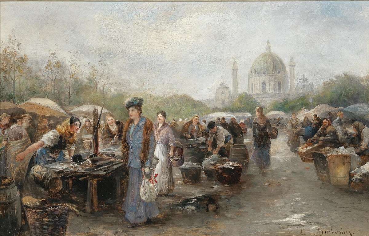 Market before the Church of St Charles Vienna