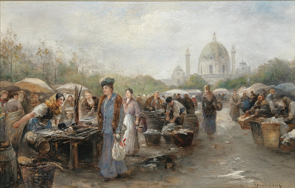 Market before the Church of St Charles Vienna