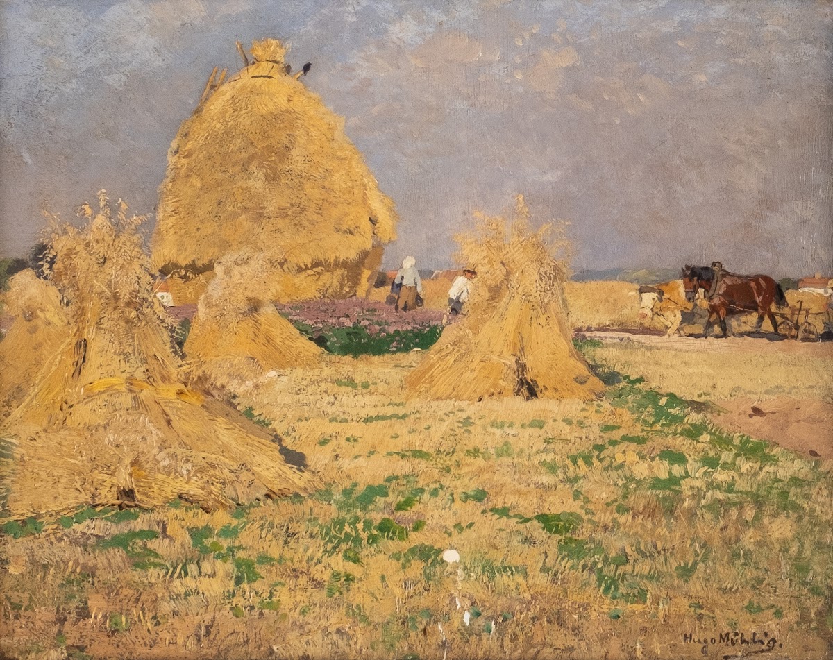 Farmers harvesting hay
