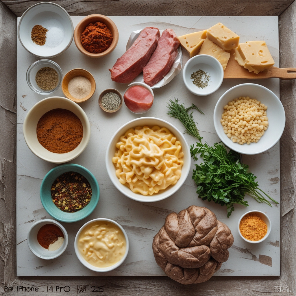 Ingredients for High-Protein Creamy Philly Cheesesteak Mac & Cheese Bliss - Easy & Delicious Comfort Food