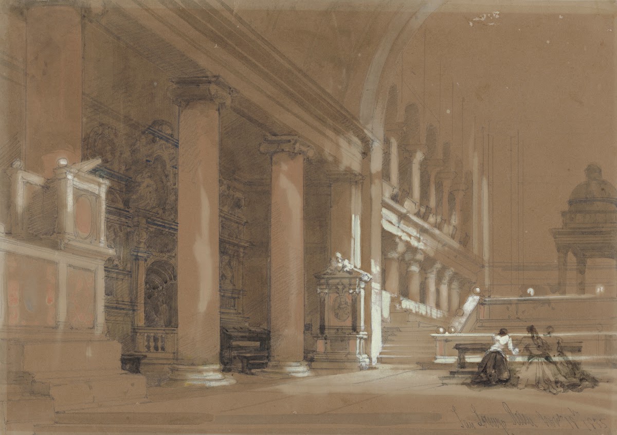 Study of the interior of the Church of San Lorenzo Rome 1835