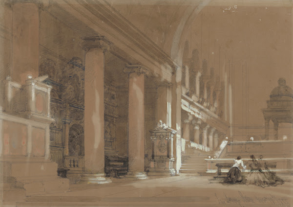 Study of the interior of the Church of San Lorenzo Rome 1835