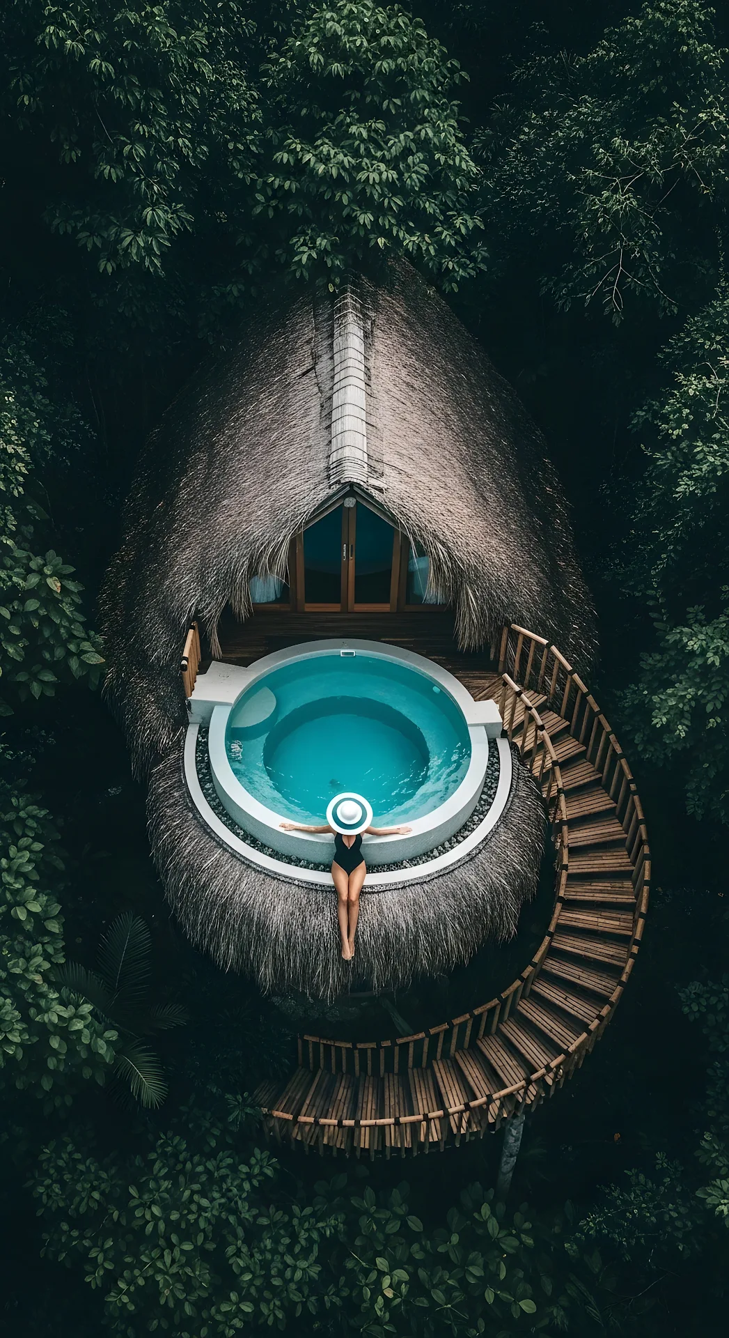 Tropical Treehouse Villa with Circular Plunge Pool - Free 4K mobile Wallpaper