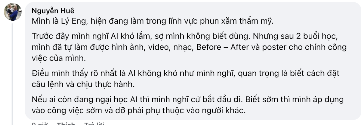 Phản hồi của học viên Nguyễn Huê