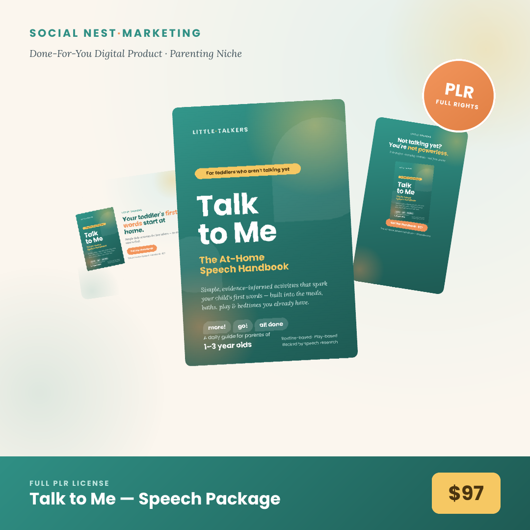 The done-for-you Talk to Me package: handbook, cover, ads, sales page and emails