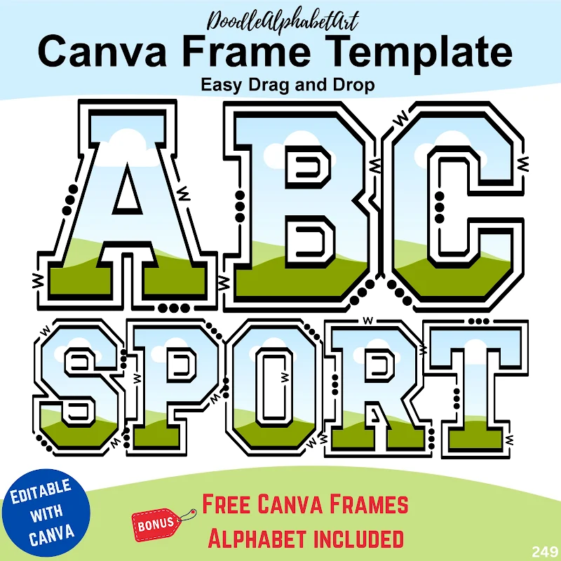 Editable sport Canva frame preview for Canva Frames Graduate Sport Alphabets Line