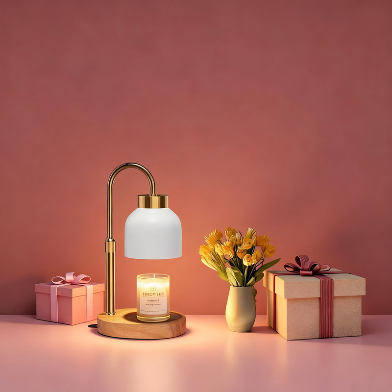 Bamboo wood wax melt table lamp with dimmer