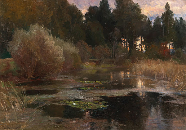 A Water Lily Pond at Dusk