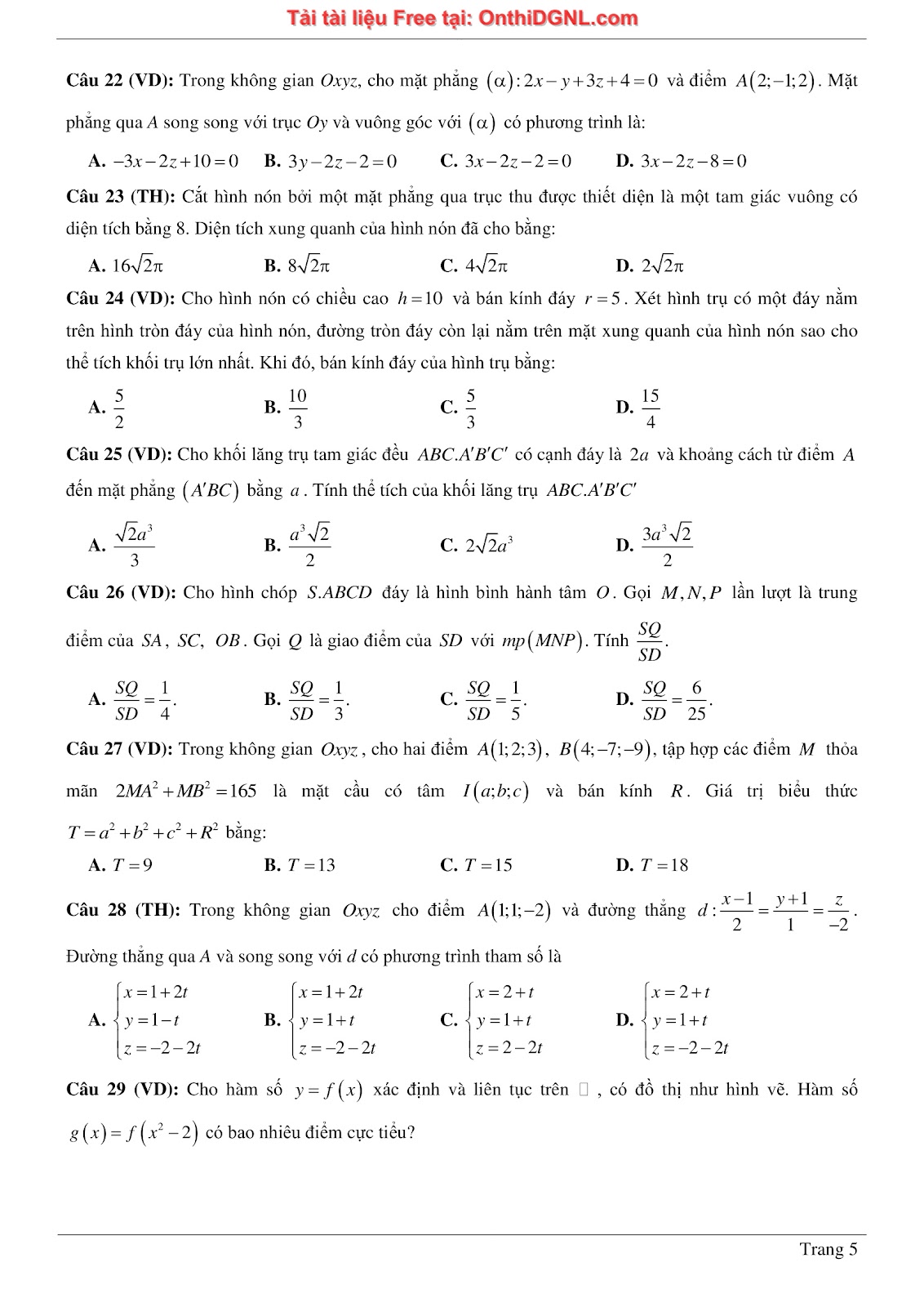 1300 bài tập môn Toán - Ôn thi ĐGNL ĐHQG Hà Nội Phần 5