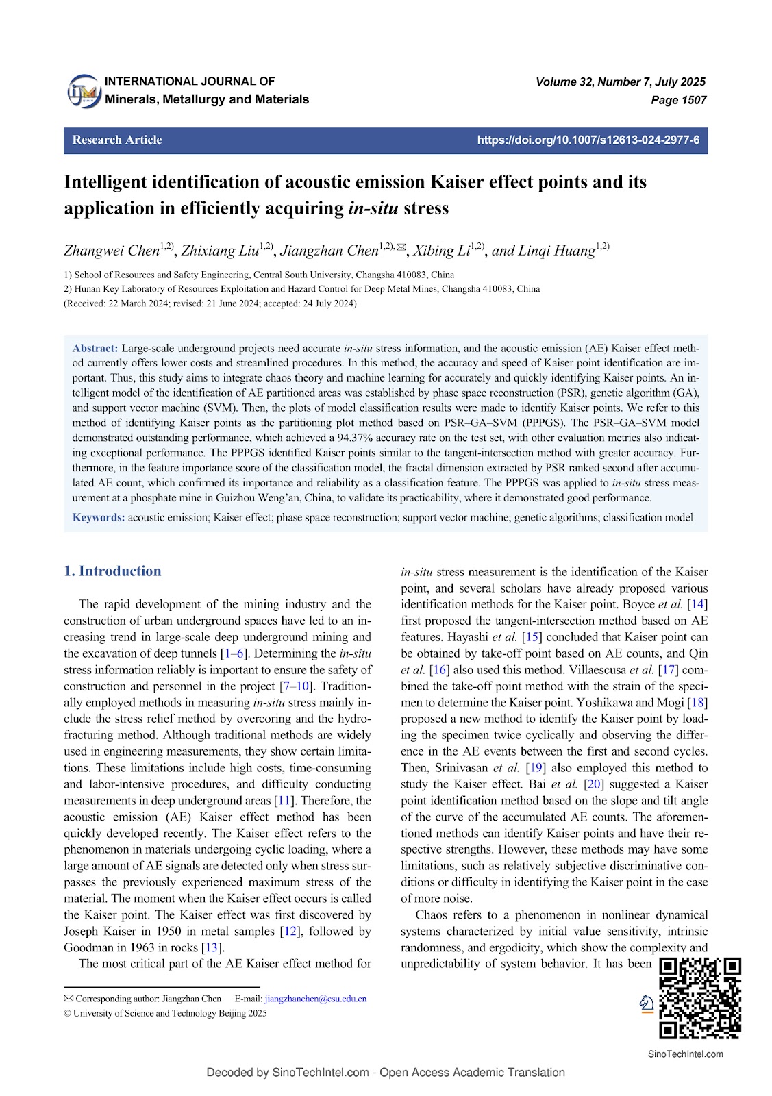 Intelligent identification of acoustic emission Kaiser effect points and its application in efficiently acquiring in-situ stress
