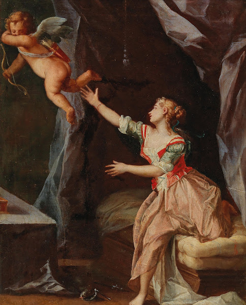 Interior with a woman and Amor flying away 18th Century