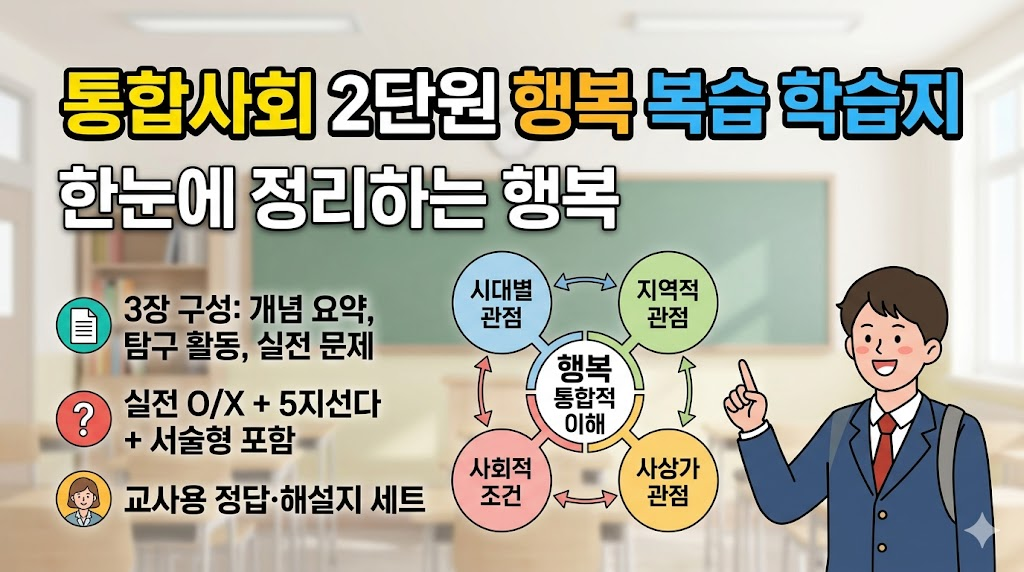 통합사회 2단원 행복 복습 학습지 썸네일