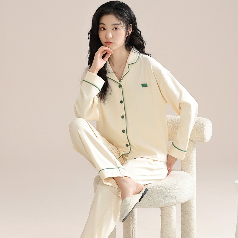 Damen-Pyjama-Set, 100% Baumwolle, langärmelig