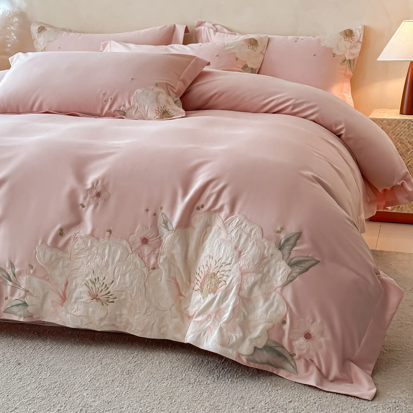 Cotton Bedding Set, 4-Piece, Embroidered