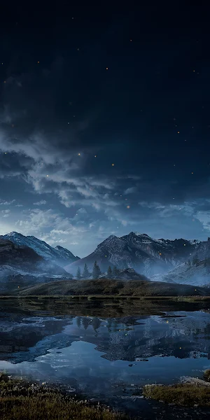 Mountainscape, Lake Reflection, Night Sky, Landscape Photography 2K iPhone Wallpaper Background