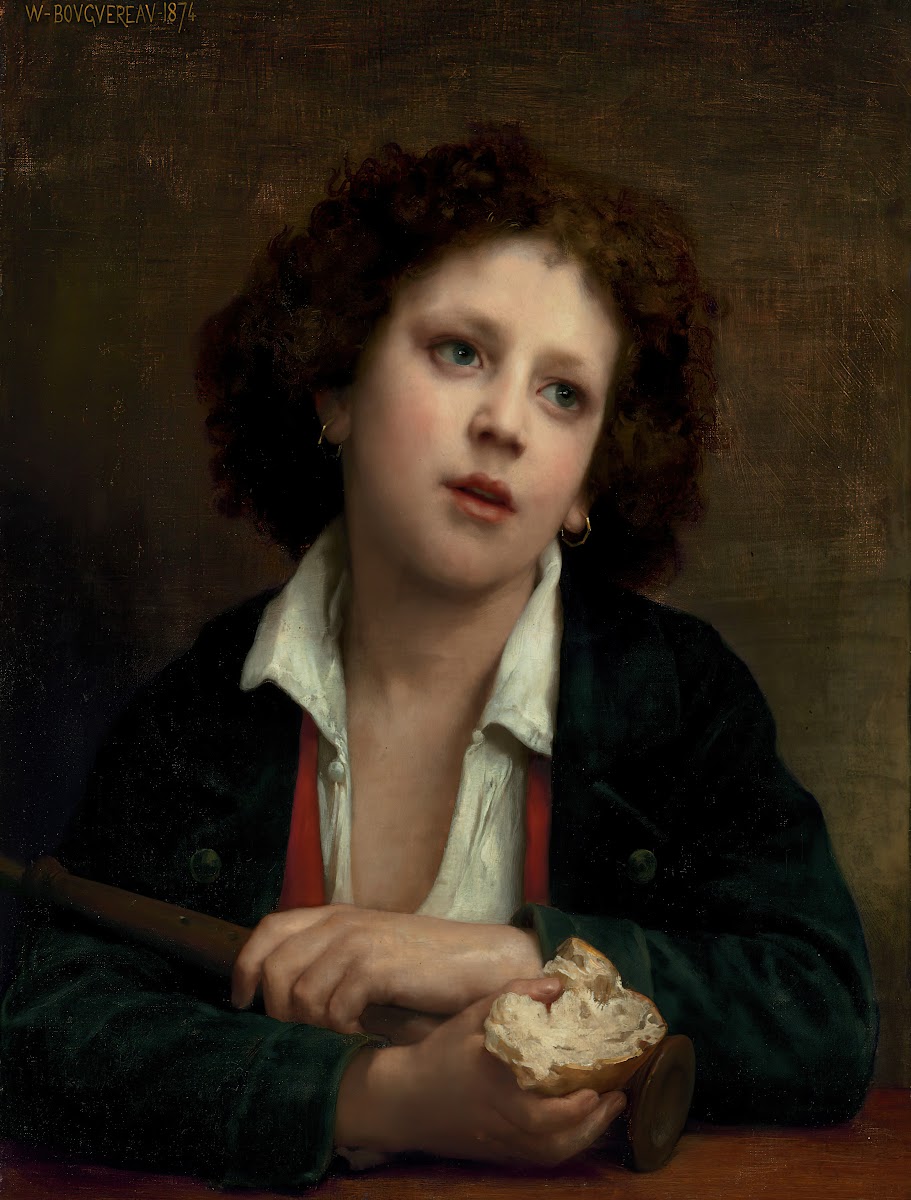 Enfant italien tenant une croute de pain 1874