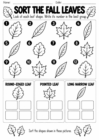 Fall Leaves Sorting Worksheet
