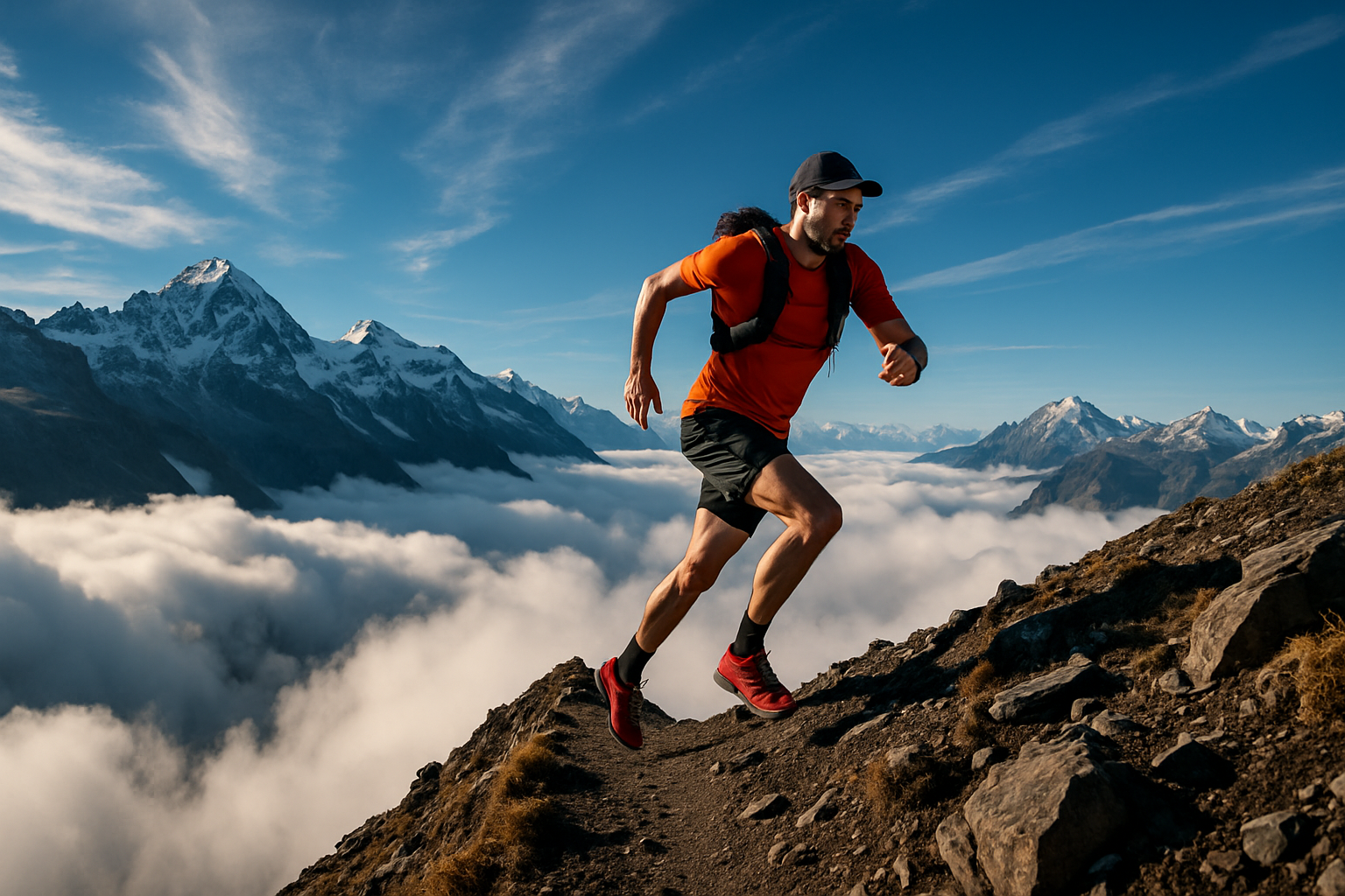 Trail runner en alta montaña
