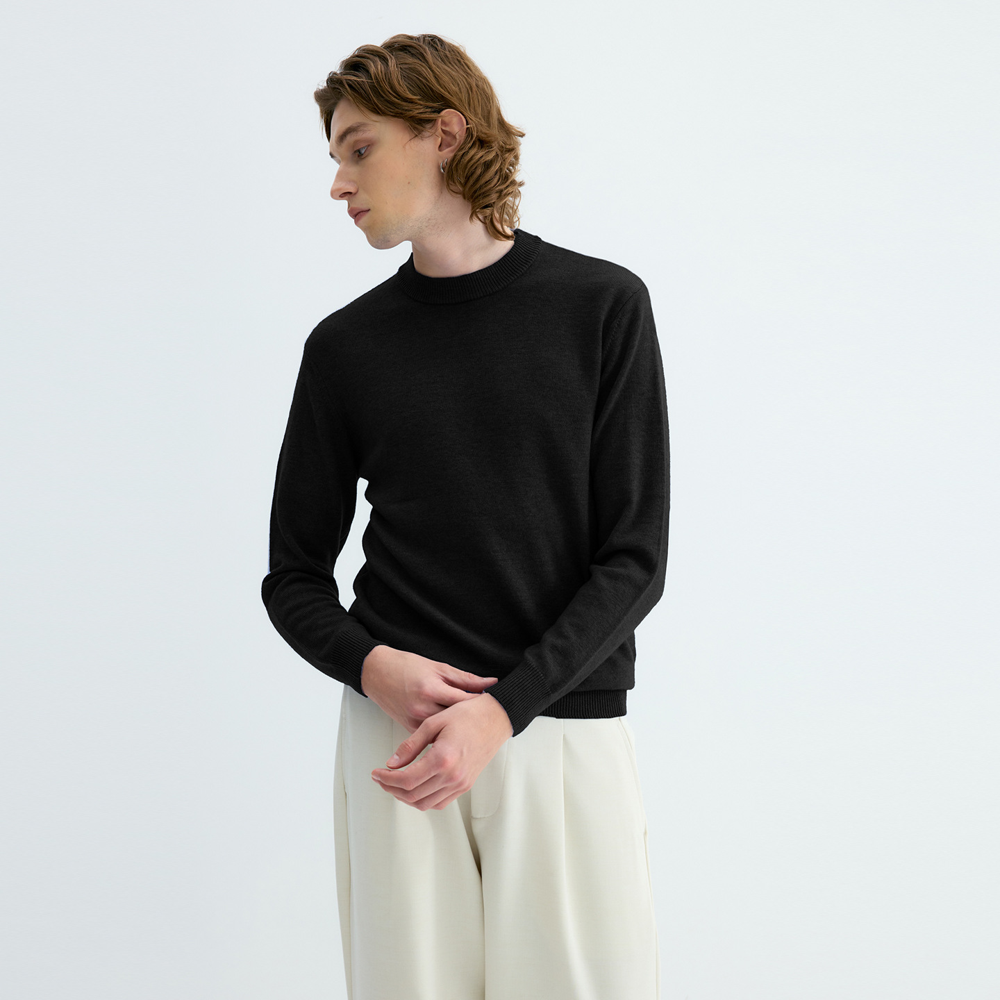 Men's sweater made from 100% sheep wool, stand-up collar
