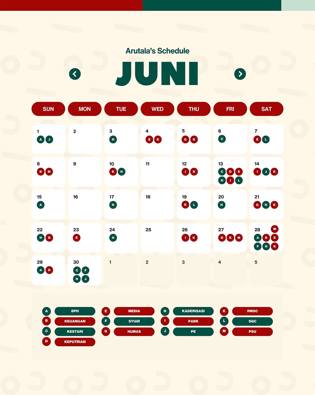 Arutala's Schedule