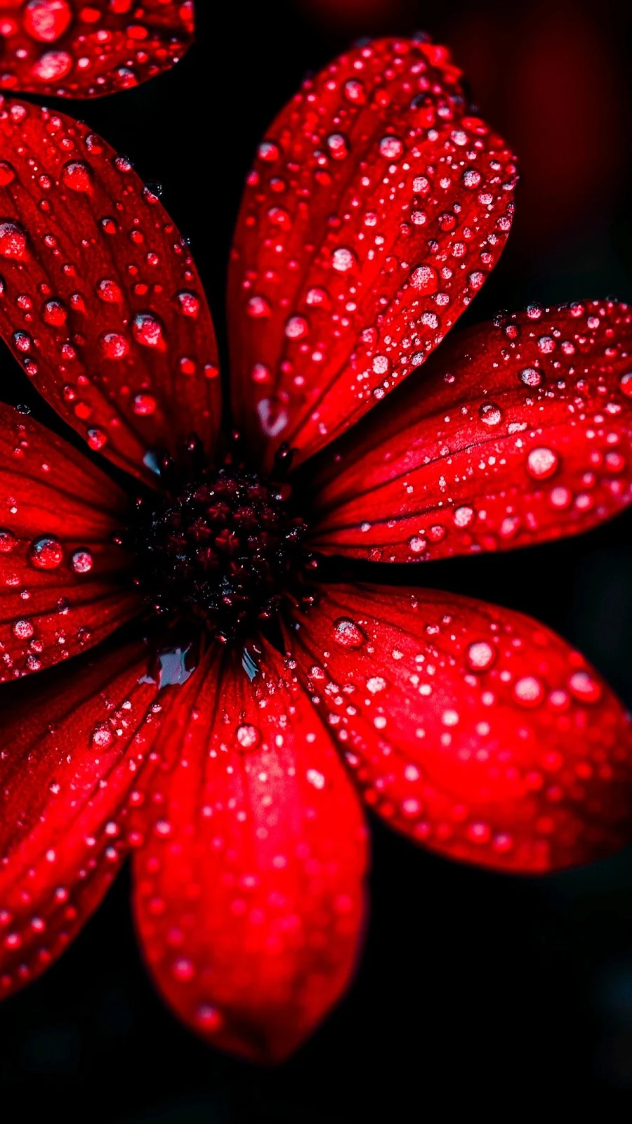 Red Flower, Water Droplets, Floral, Dark Full HD iPhone Wallpaper Background (1200x2133)