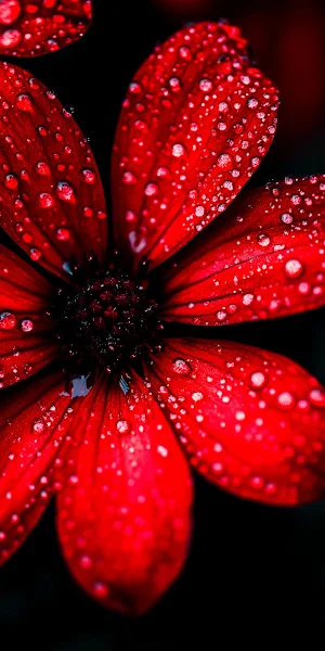 Red Flower, Water Droplets, Floral, Dark Full HD iPhone Wallpaper Background