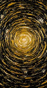 Abstract Golden Vortex Painting with Tiny Sailing Ships