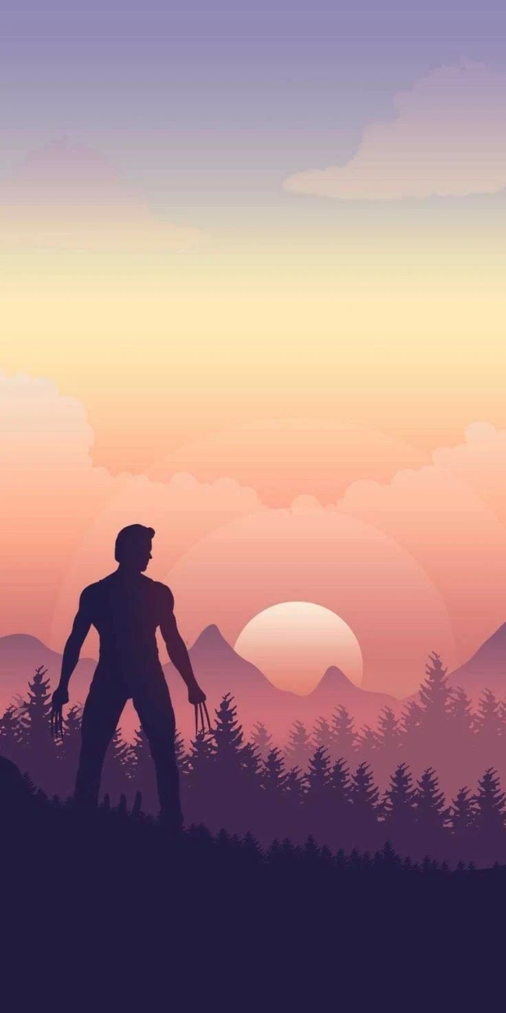 Wolverine Sunset Silhouette - Minimalist Vector Art iPhone Wallpaper (736x1472)