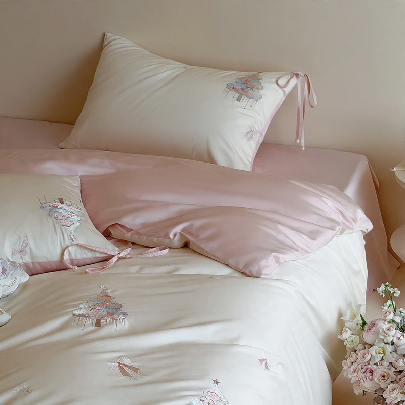 Long-staple cotton bedding set, 4 pieces, embroidered