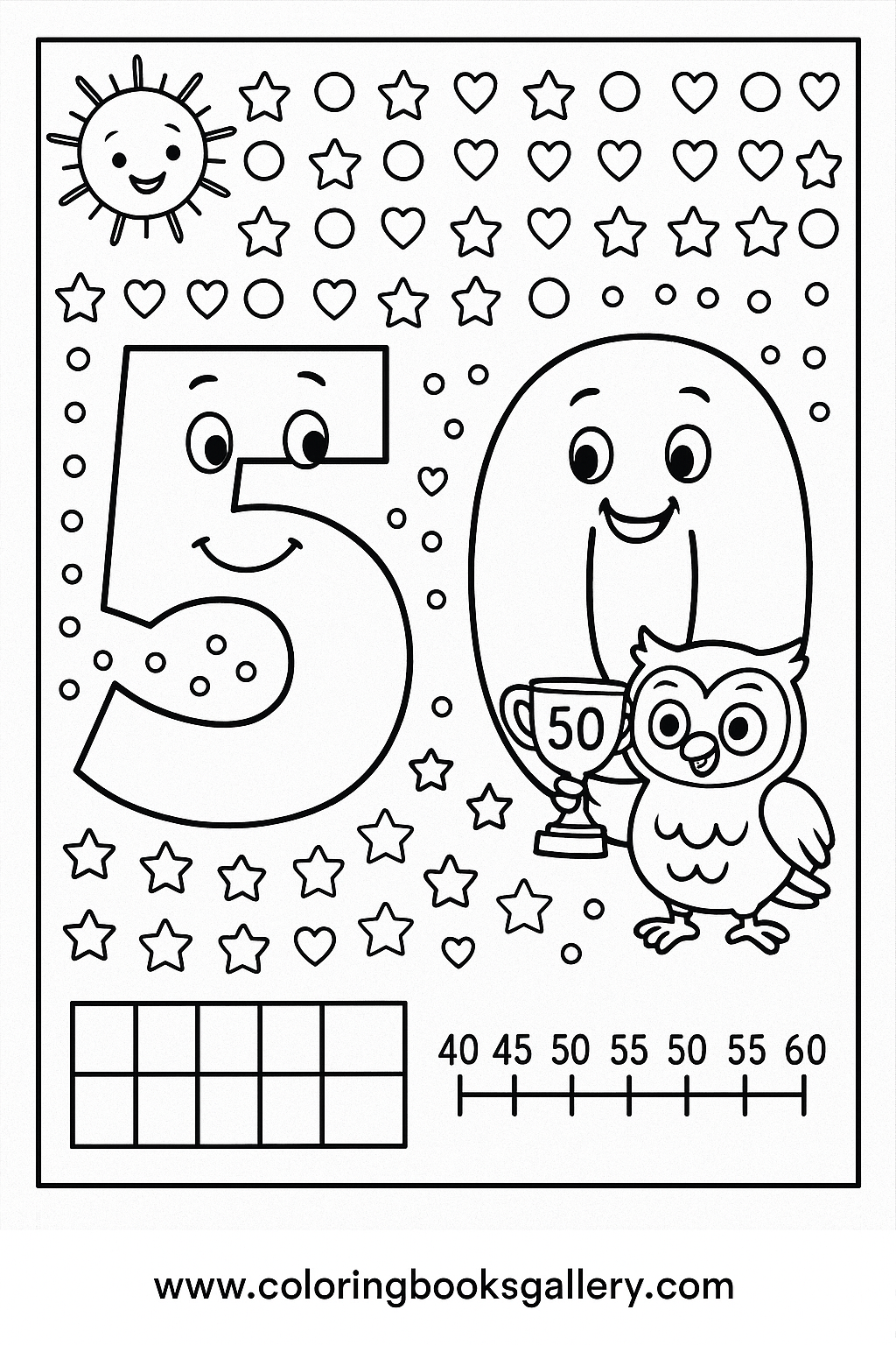Number 50 Coloring Page for Kids – Simple A4 Printable Line Art – printable coloring page